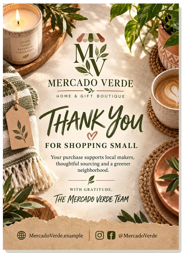 Thank-you card — Mercado Verde