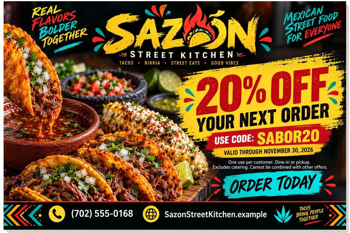 Promotional coupon — Sazón Street Kitchen