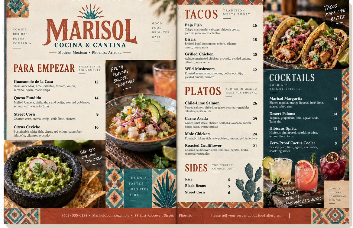 Restaurant menu — Marisol