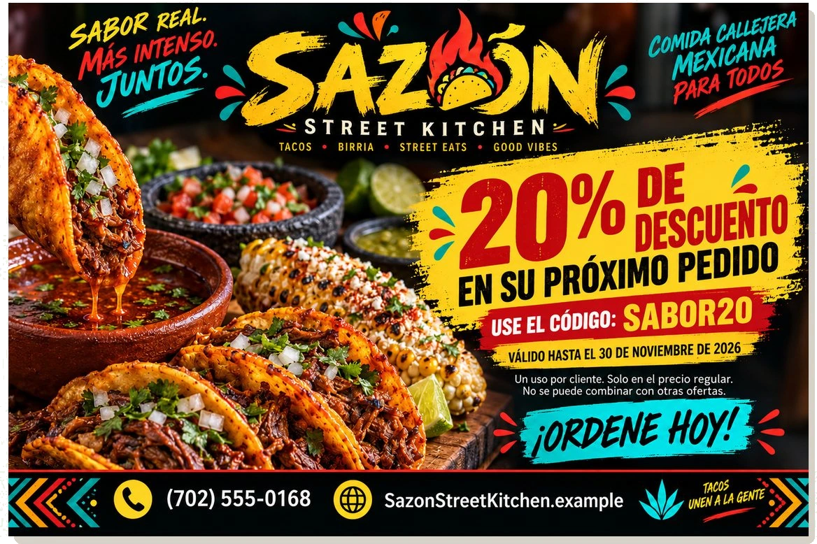 Cupón promocional — Sazón Street Kitchen