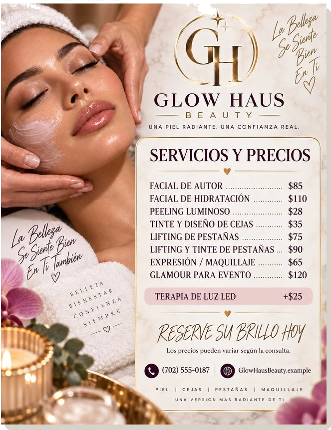 Lista de precios de servicios — Glow Haus Beauty