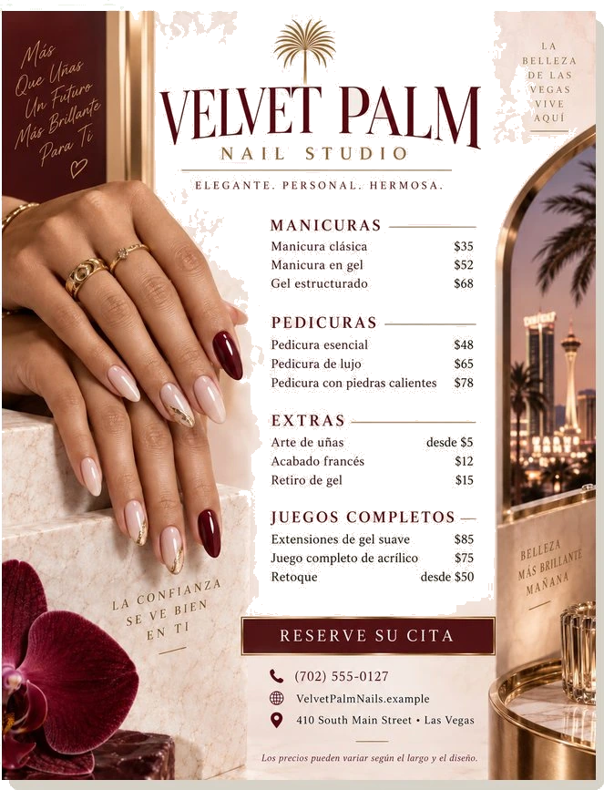 Menú de servicios — Velvet Palm