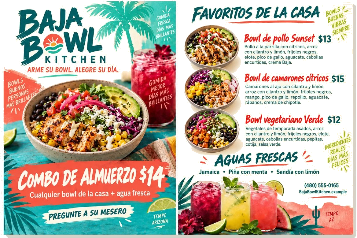 Menú de mesa — Baja Bowl Kitchen