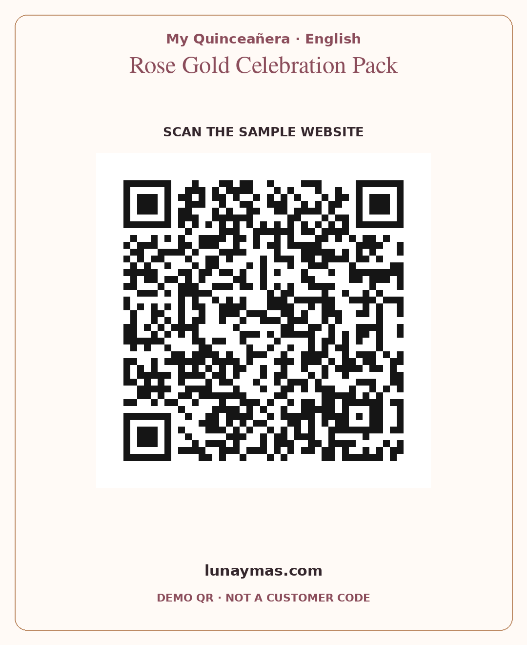 Demo website QR code · My Quinceañera