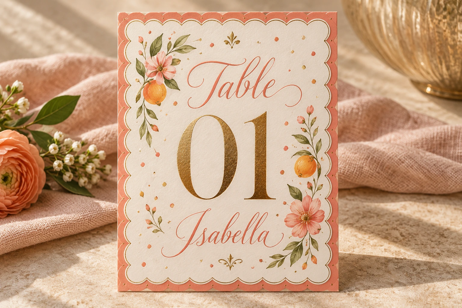 Original table number example, shown complete in a coordinated celebration collection
