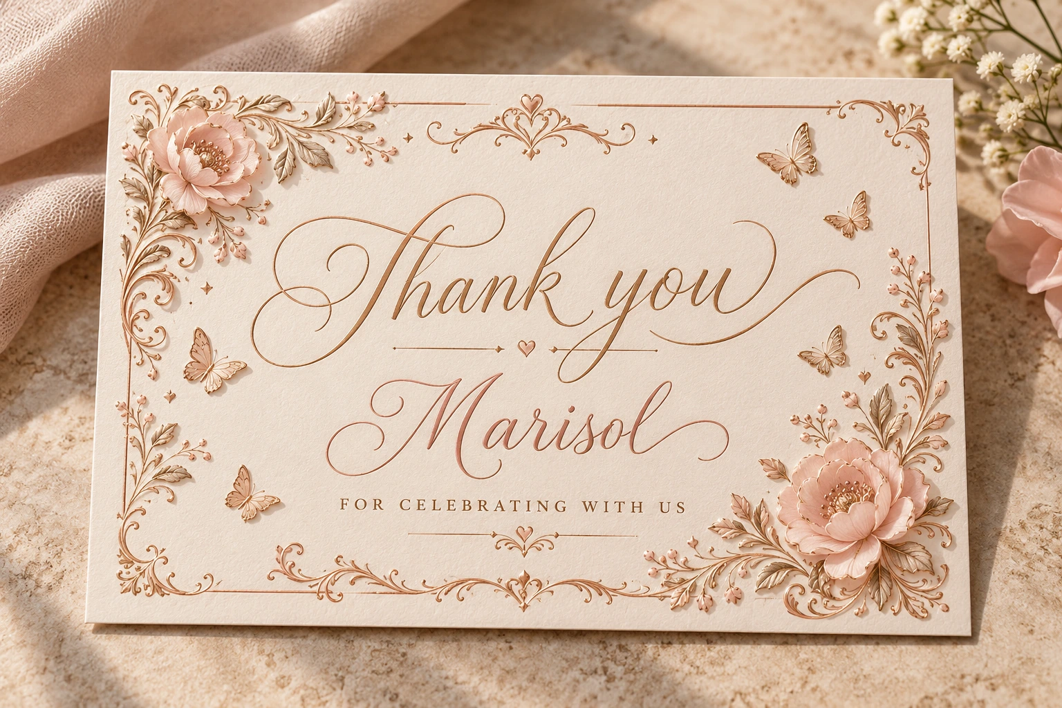 Original thank-you card example, shown complete in a coordinated celebration collection