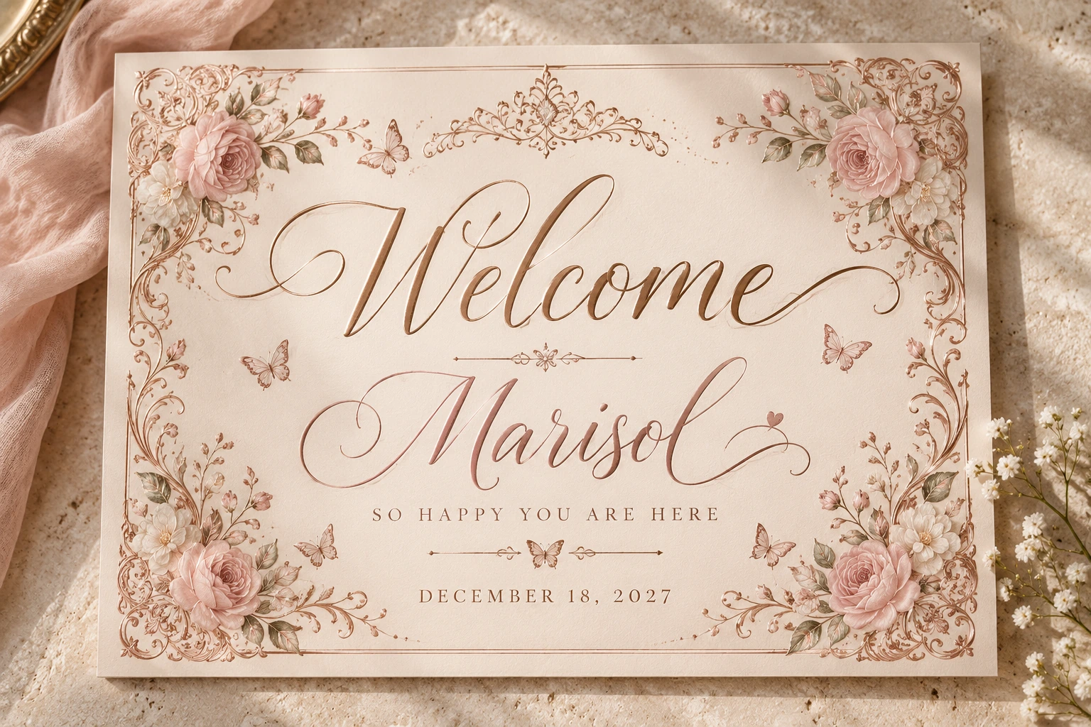 Original welcome sign example, shown complete in a coordinated celebration collection