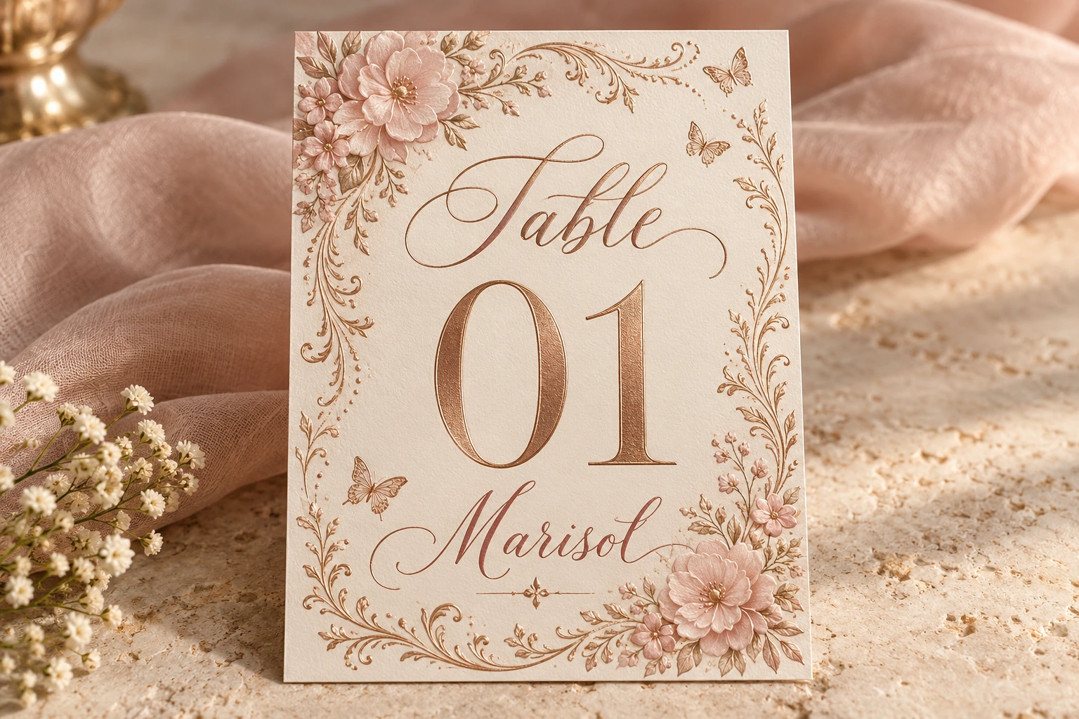 Original table number example, shown complete in a coordinated celebration collection