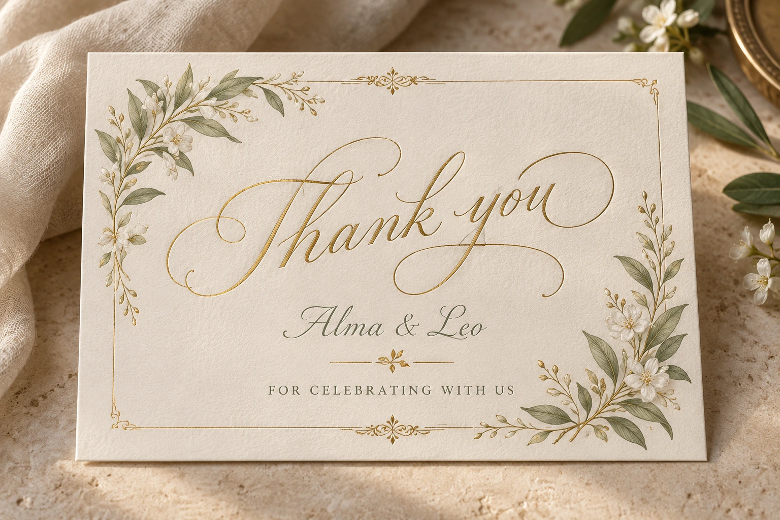 Original thank-you card example, shown complete in a coordinated celebration collection