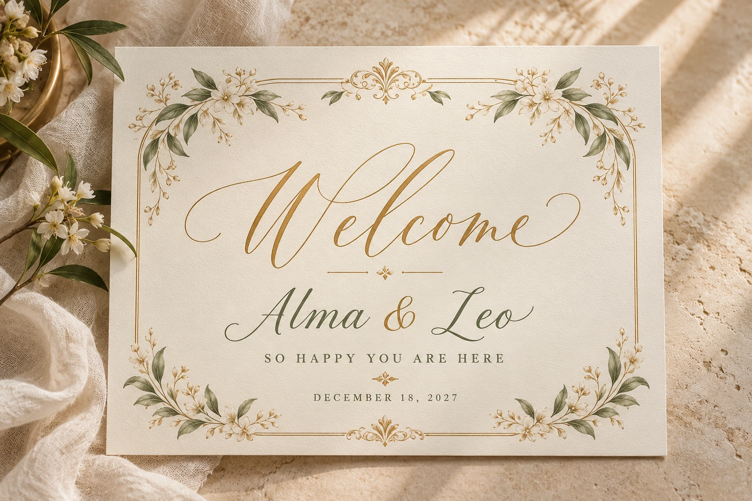 Original welcome sign example, shown complete in a coordinated celebration collection