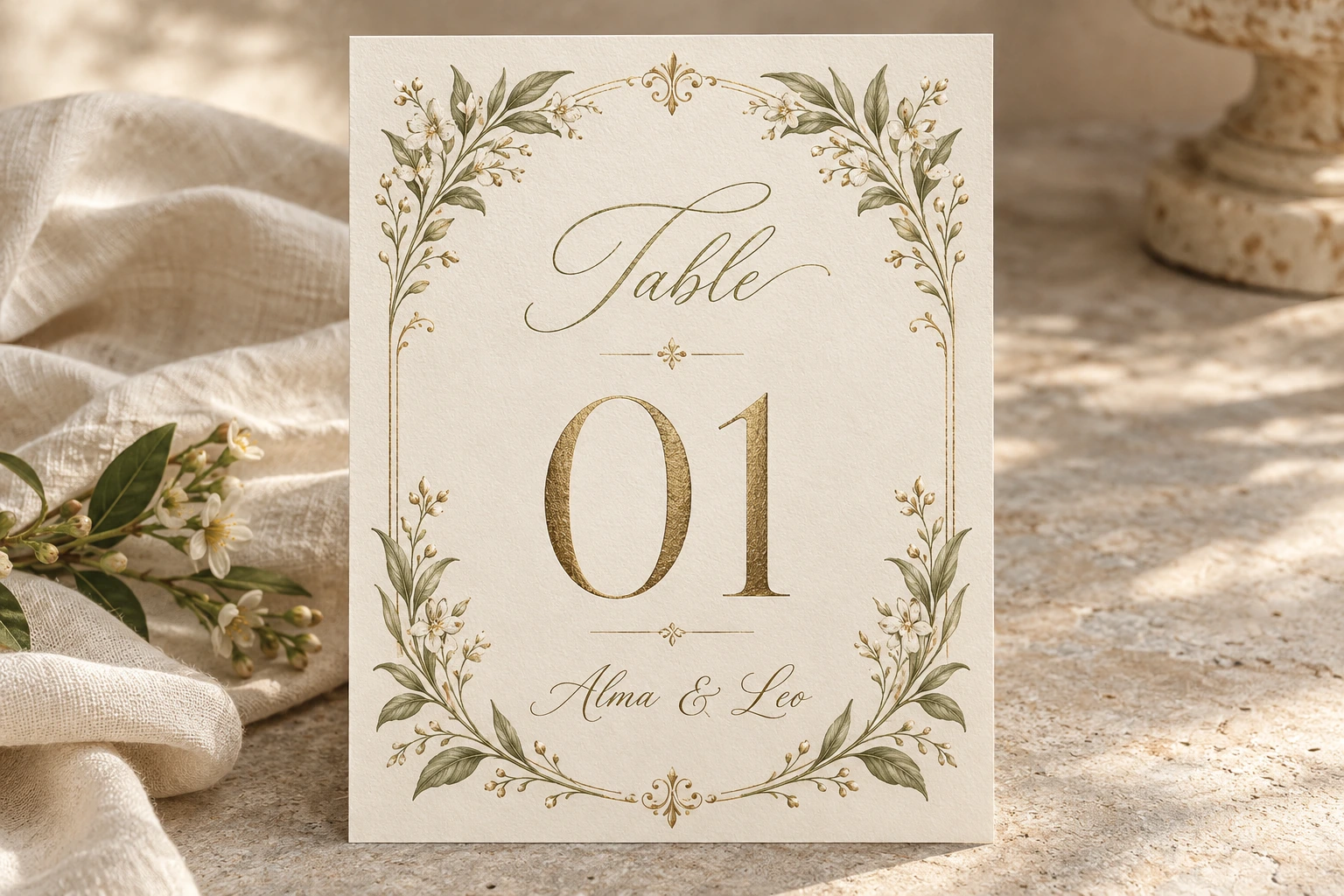 Original table number example, shown complete in a coordinated celebration collection