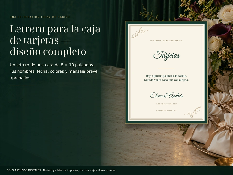 Letrero para la caja de tarjetas — diseño completo