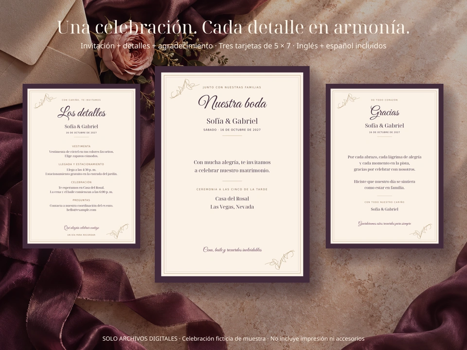 Tres tarjetas coordinadas