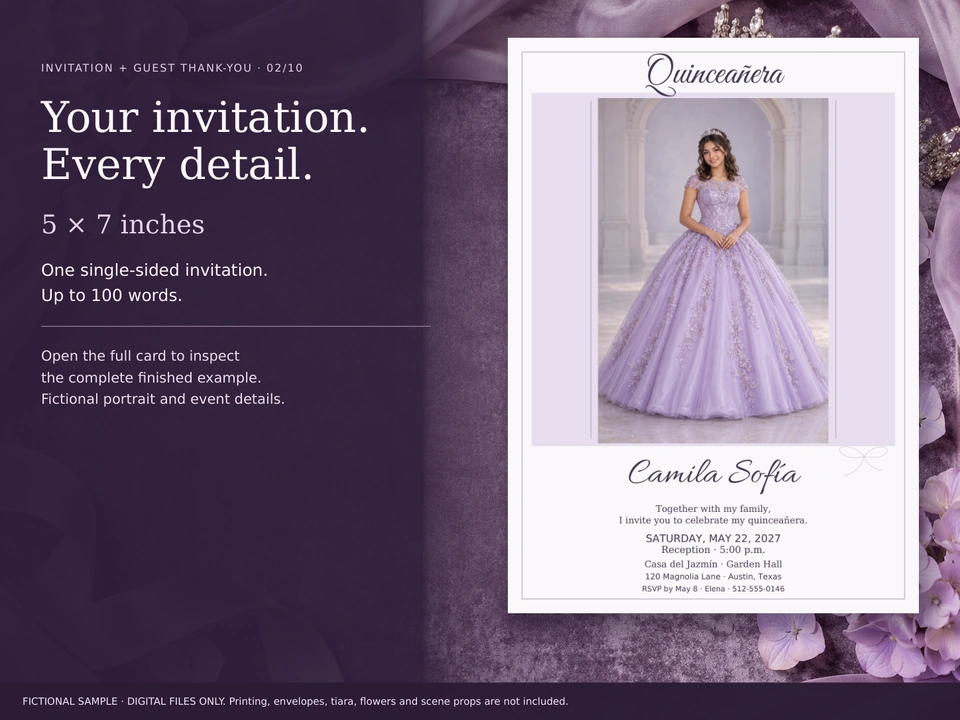 Complete invitation: 5 × 7 inches