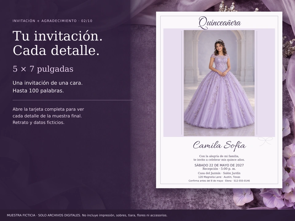 Invitación completa: 5 × 7 pulgadas