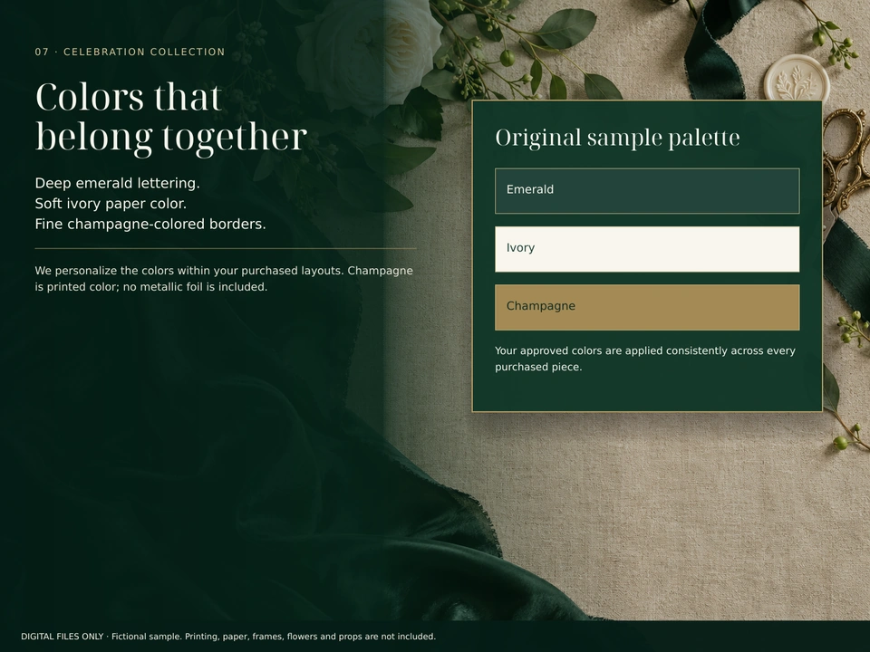 Emerald ivory and champagne