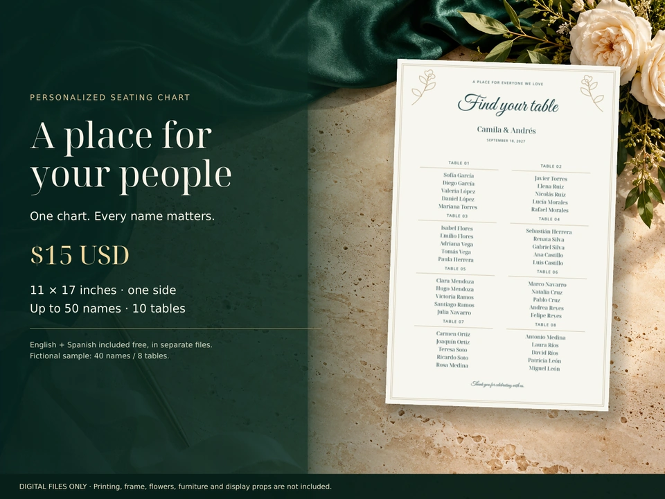 Emerald-satin seating-chart presentation