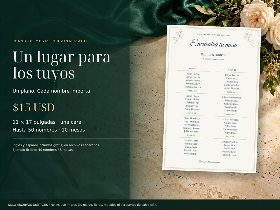 Presentación del plano sobre satén verde