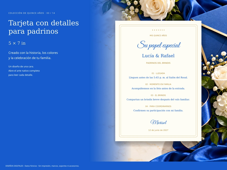 Tarjeta con detalles para padrinos
