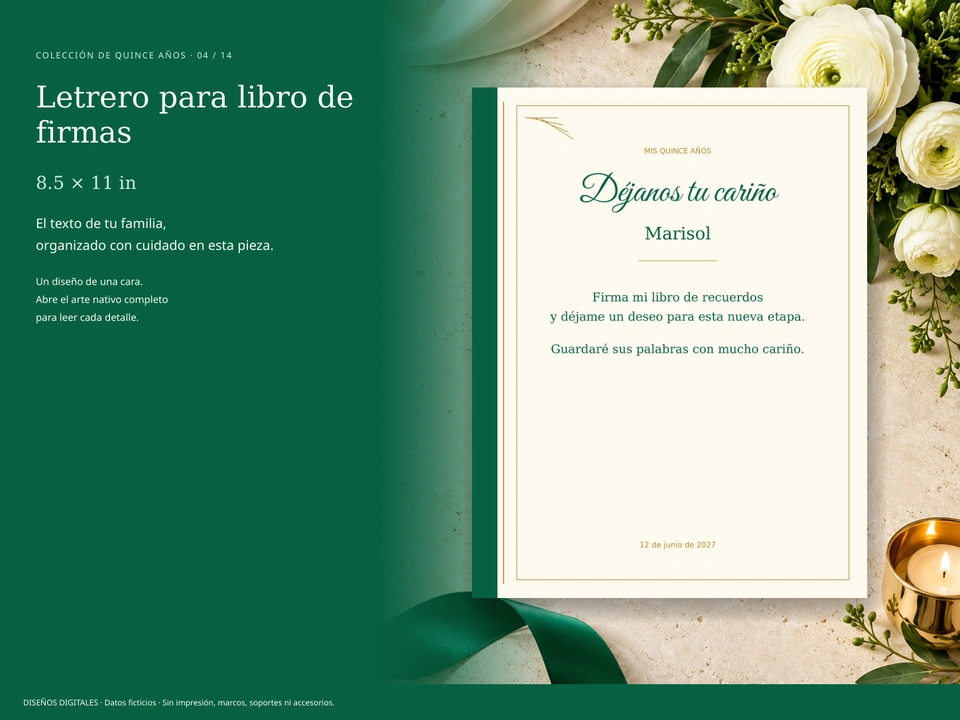 Letrero para libro de firmas
