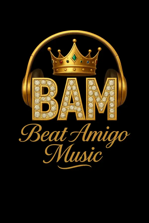 Logos musicales oficiales negros y dorados de Beat Amigo — 1
