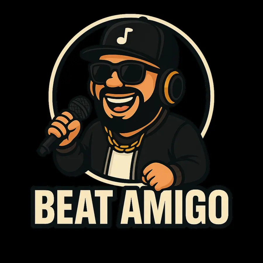 Logos musicales oficiales negros y dorados de Beat Amigo — 2