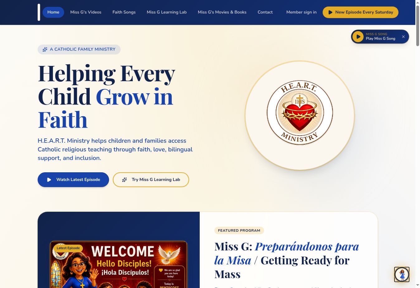 Screenshot of the H.E.A.R.T. Ministry / Miss G website