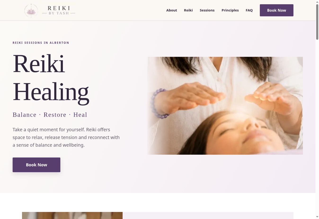 Screenshot of the Reiki By Tash website