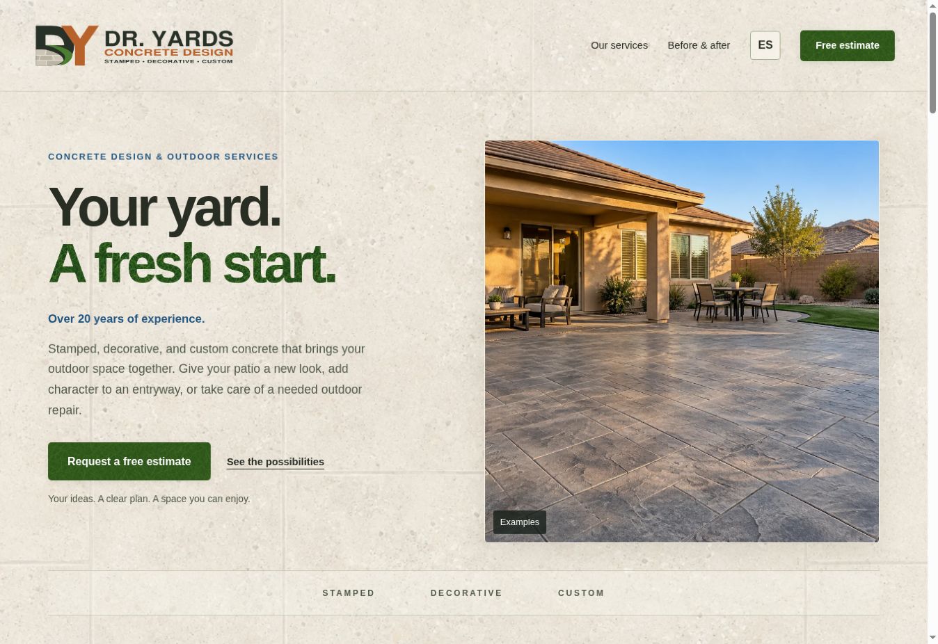 Screenshot of the Dr. Yards Concrete Design website