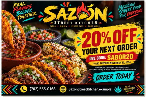Promotional coupon — Sazón Street Kitchen