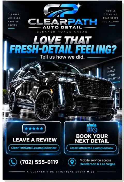 Promotional display card — Clearpath Auto Detail