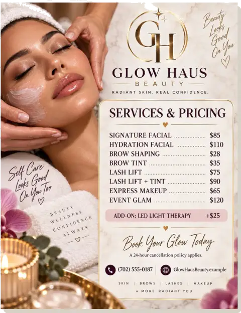Service price list — Glow Haus Beauty