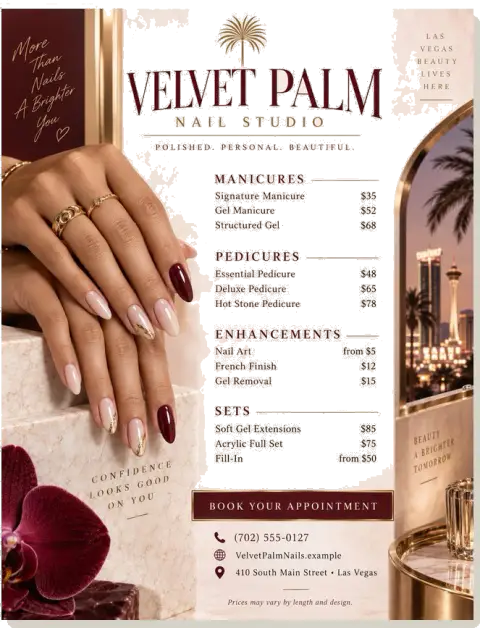 Service menu — Velvet Palm