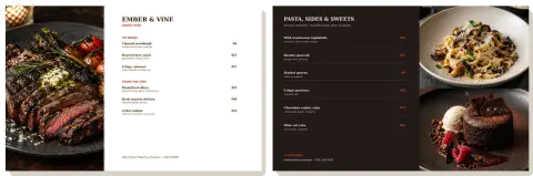 Photo menu spread — Ember & Vine