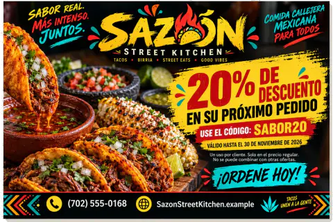 Cupón promocional — Sazón Street Kitchen