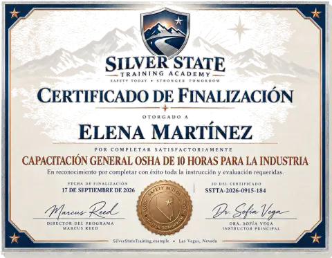 Certificado de logro — Silver State Training Academy