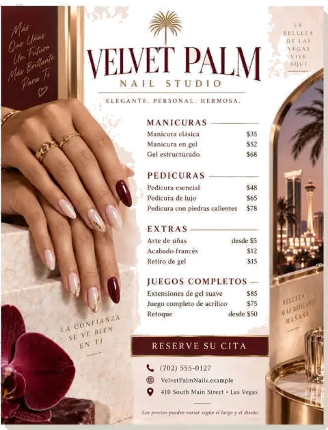 Menú de servicios — Velvet Palm