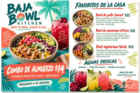 Menú de mesa — Baja Bowl Kitchen